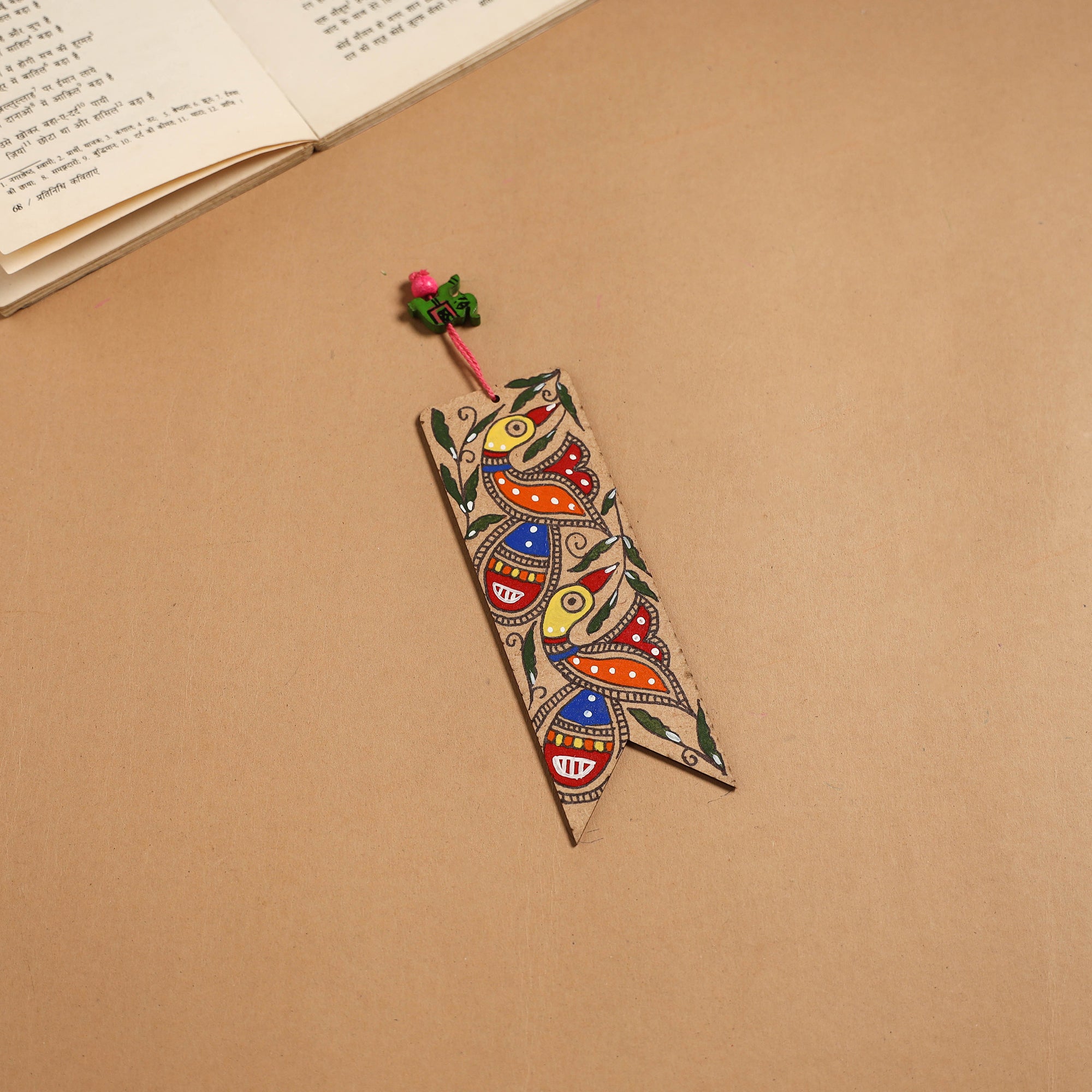Madhubani handpainted wooden bookmark 27 - handcrafted