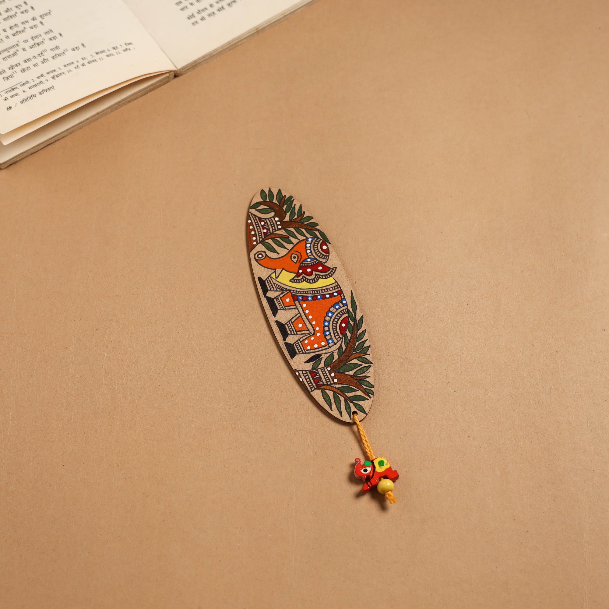 Madhubani handpainted wooden bookmark 28 - handcrafted