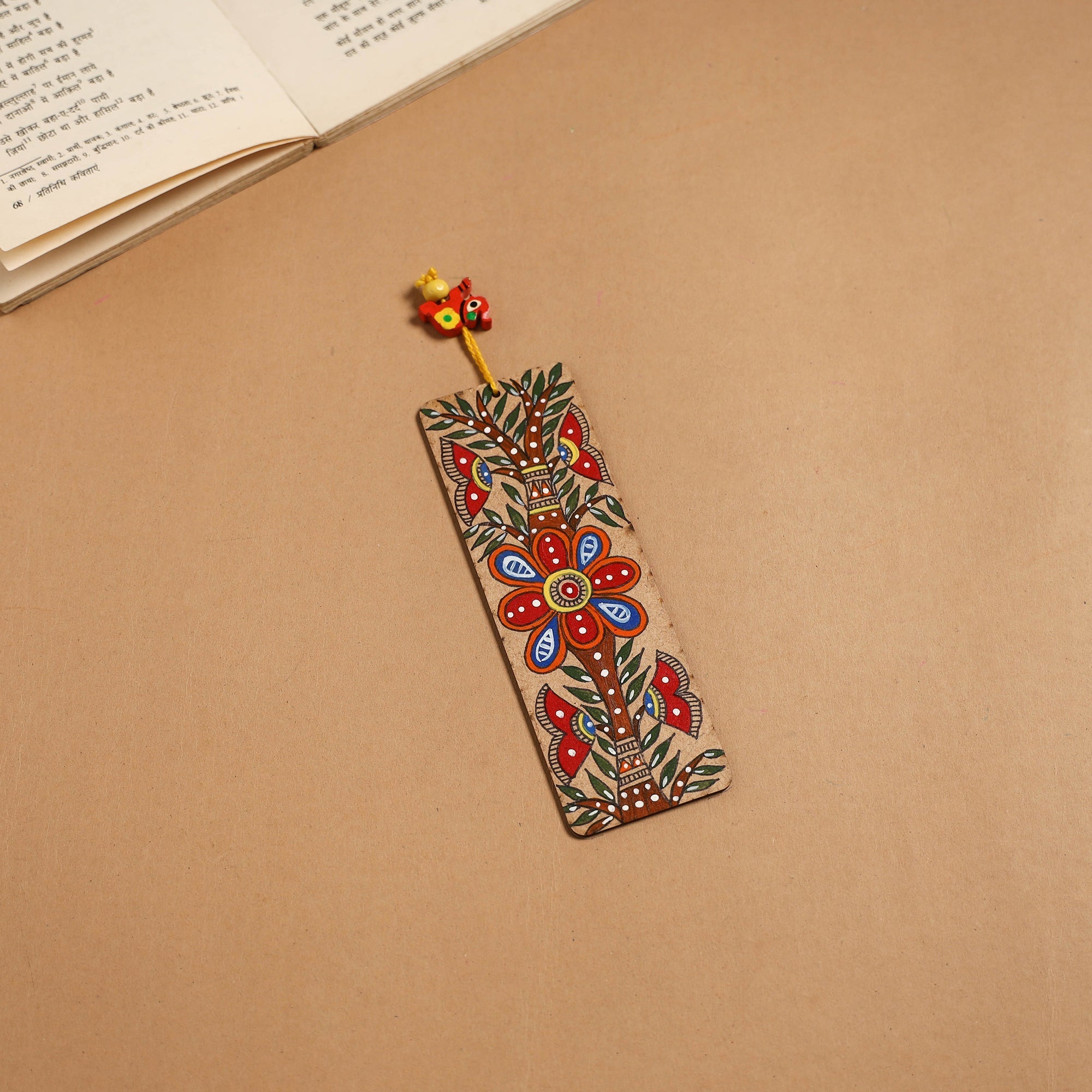 Madhubani handpainted wooden bookmark 29 - handcrafted