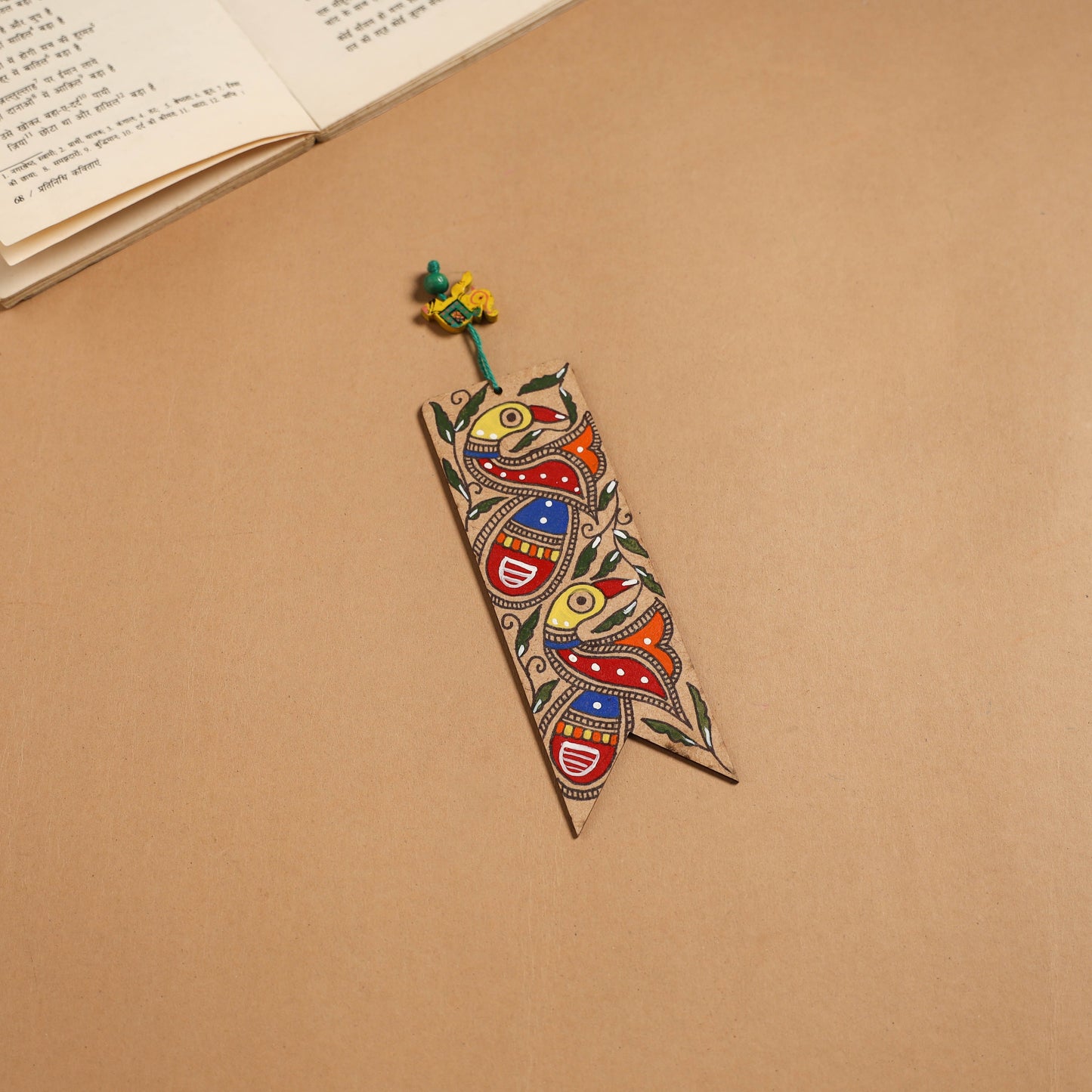 Madhubani handpainted wooden bookmark 30 - handcrafted