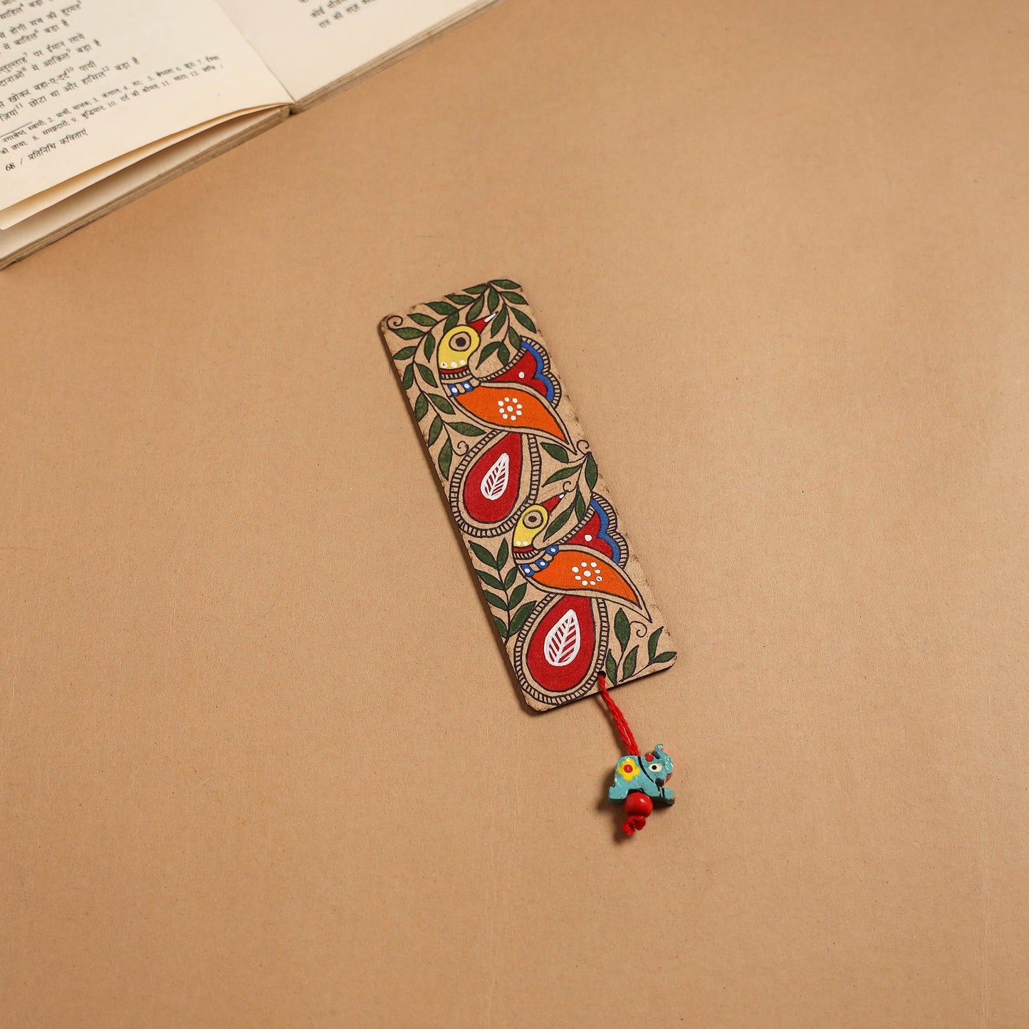 Madhubani handpainted wooden bookmark 32 - handcrafted