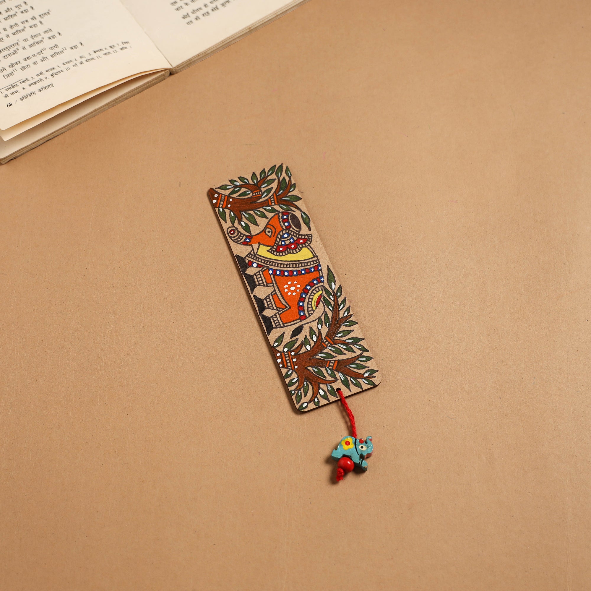 Madhubani handpainted wooden bookmark 32 - handcrafted