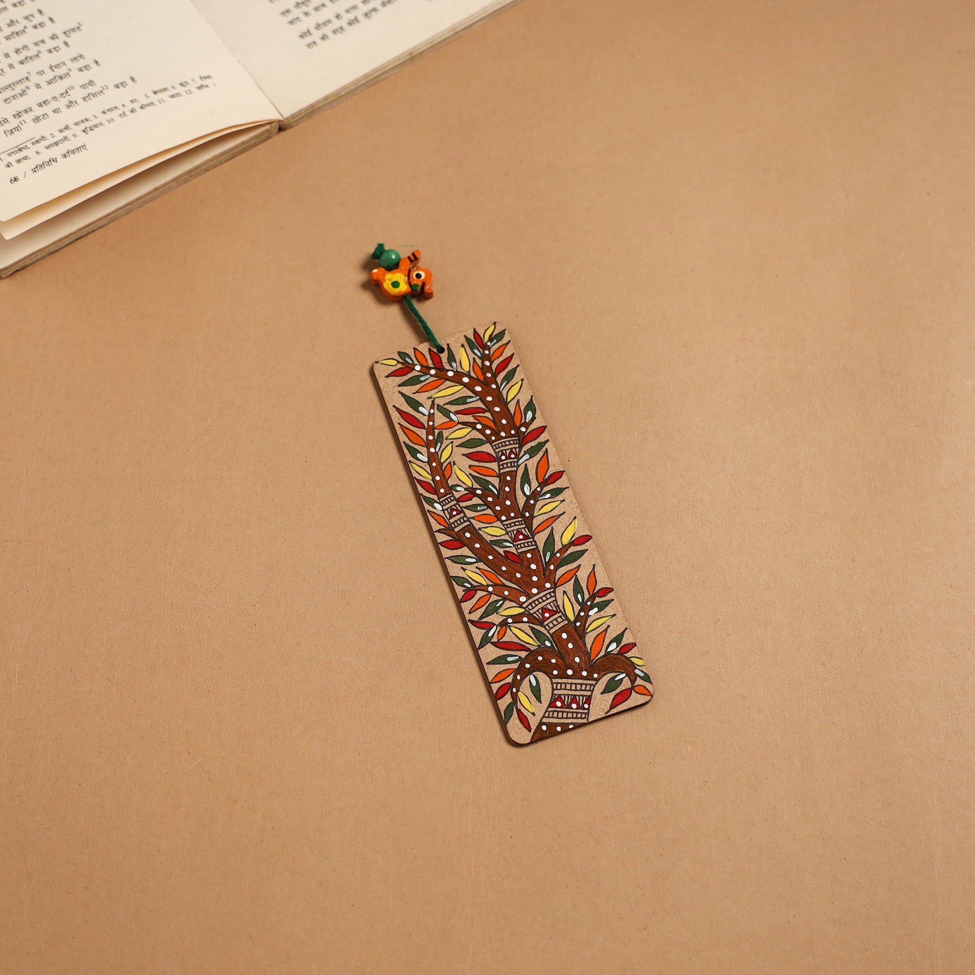 Madhubani handpainted wooden bookmark 33 - handcrafted