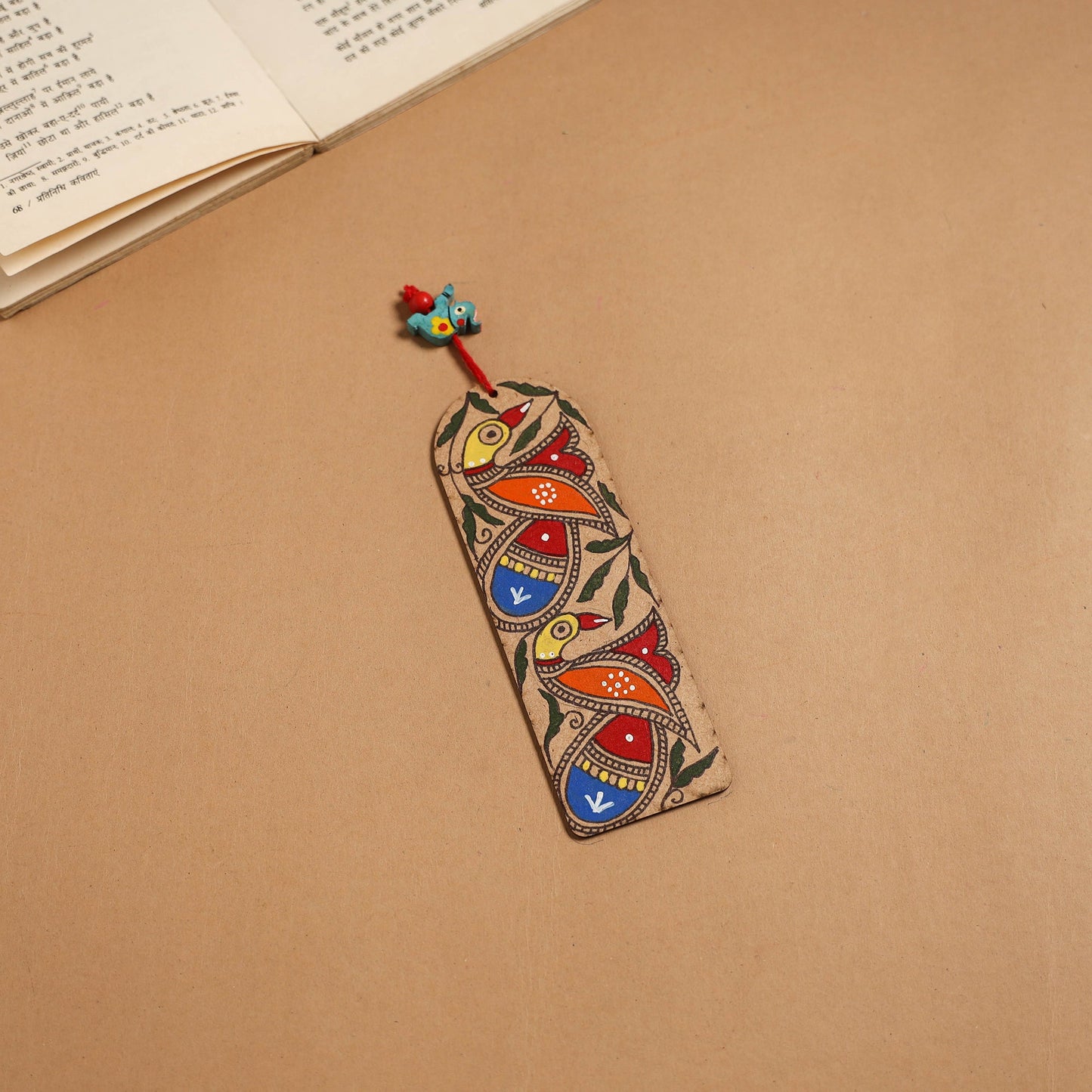 Madhubani handpainted wooden bookmark 35 - handcrafted
