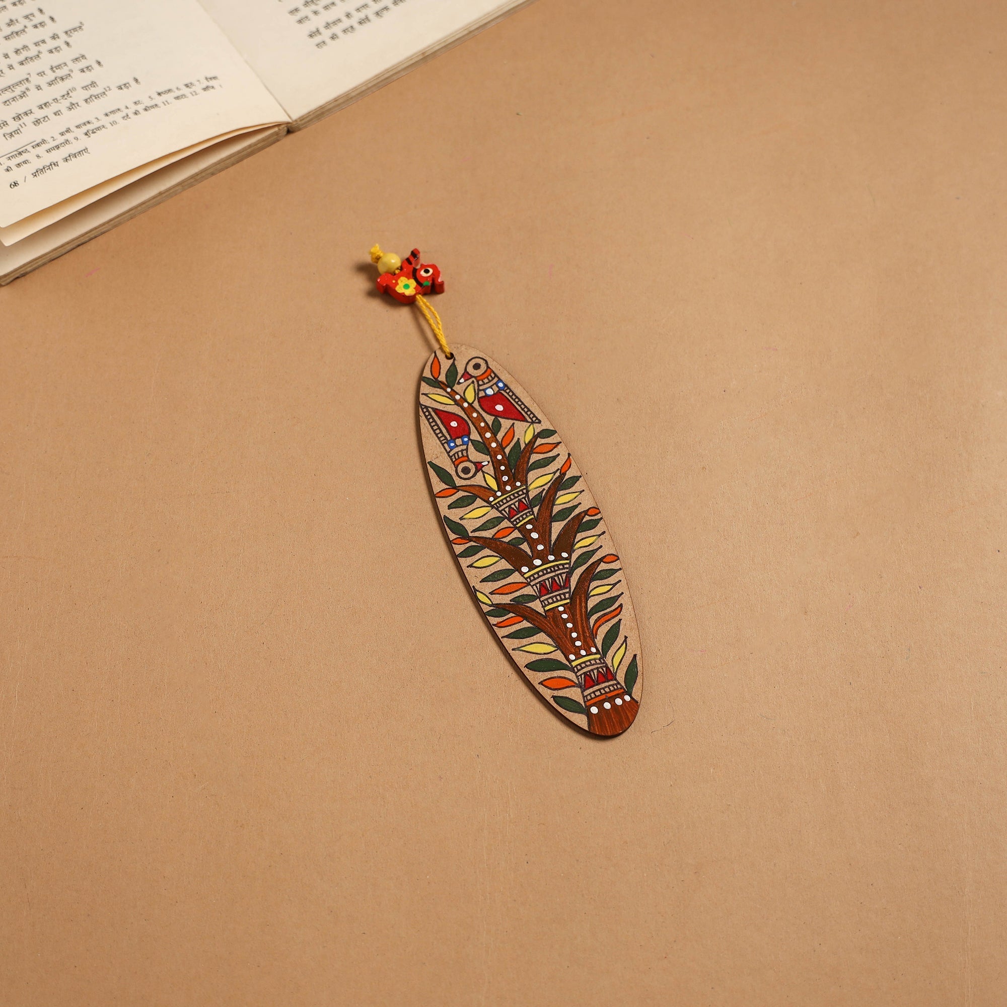 Madhubani handpainted wooden bookmark 37 - handcrafted