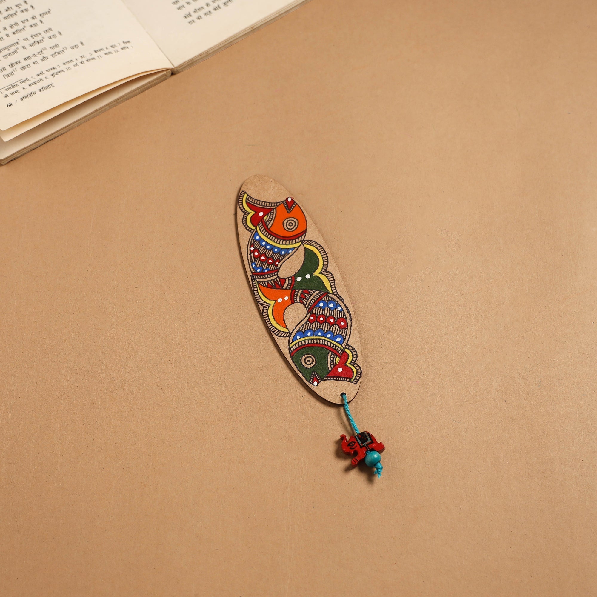 Madhubani handpainted wooden bookmark 38 - handcrafted