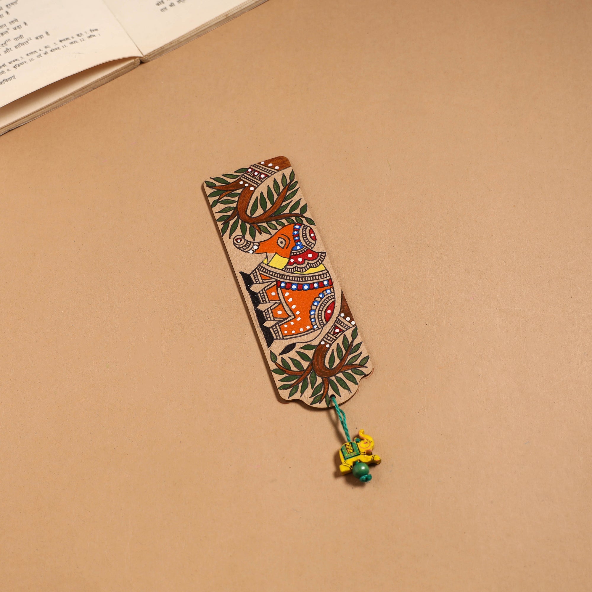 Multicolor - madhubani handpainted wooden bookmark 41