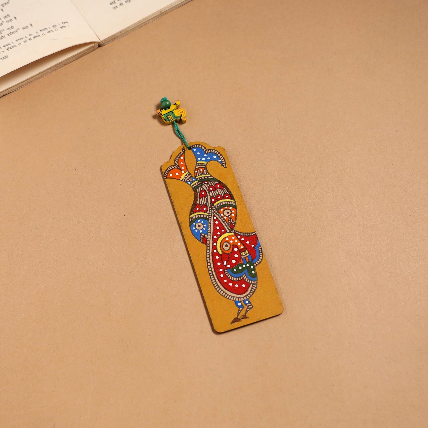 Multicolor - madhubani handpainted wooden bookmark 41