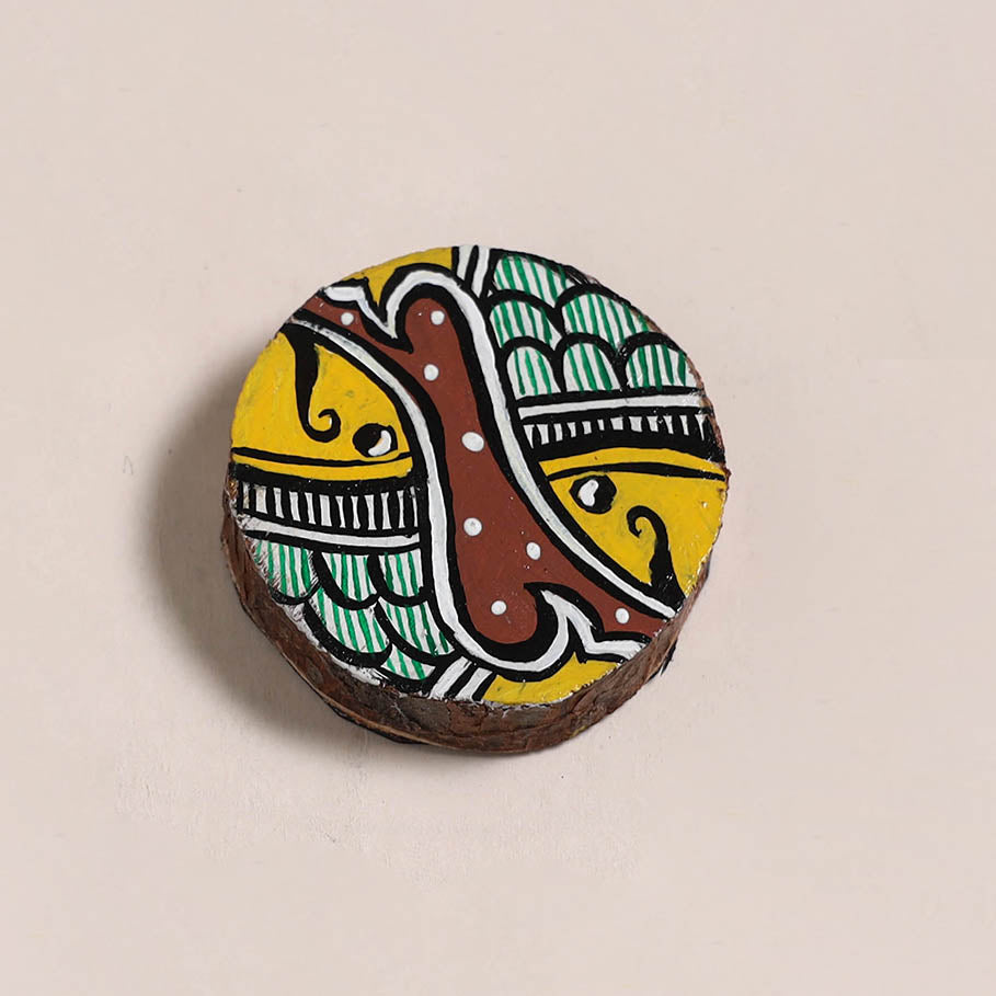 Madhubani handpainted wooden fridge magnet 27 - handcrafted