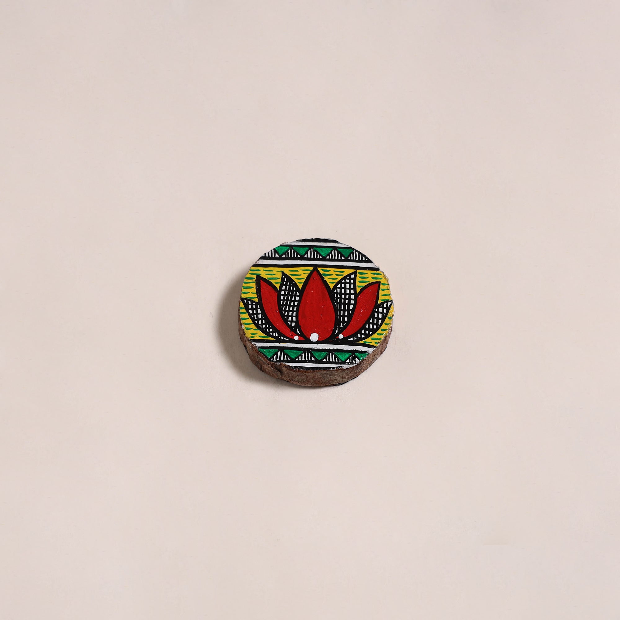 Madhubani handpainted wooden fridge magnet 29 - handcrafted