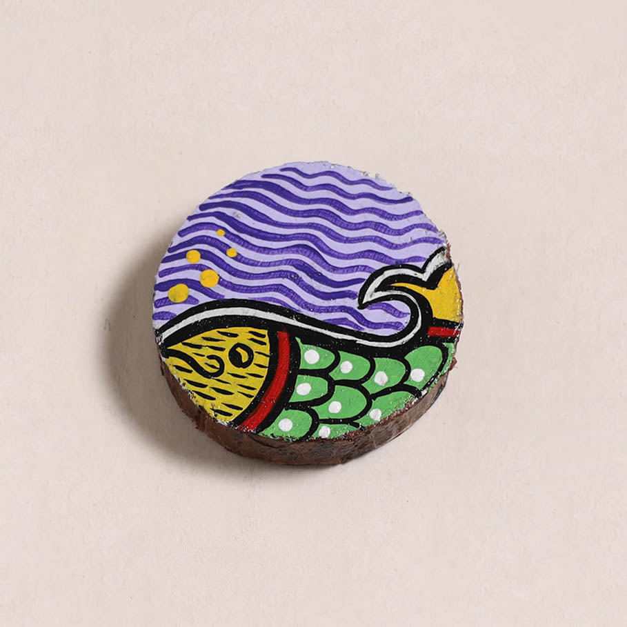 Madhubani handpainted wooden fridge magnet 30 - handcrafted