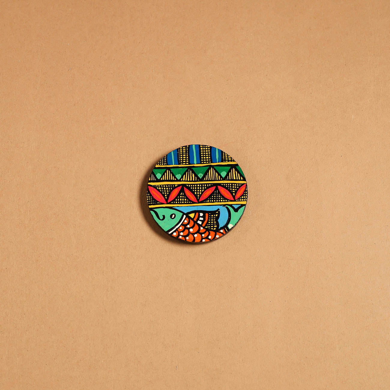 Multicolor - madhubani handpainted wooden fridge magnet 32