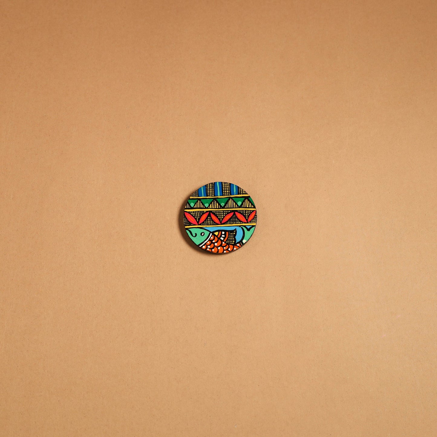 Multicolor - madhubani handpainted wooden fridge magnet 32