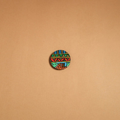 Multicolor - madhubani handpainted wooden fridge magnet 32