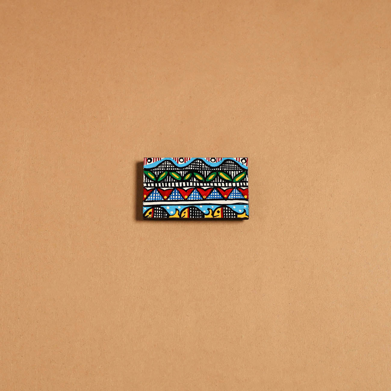 Multicolor - madhubani handpainted wooden fridge magnet 38