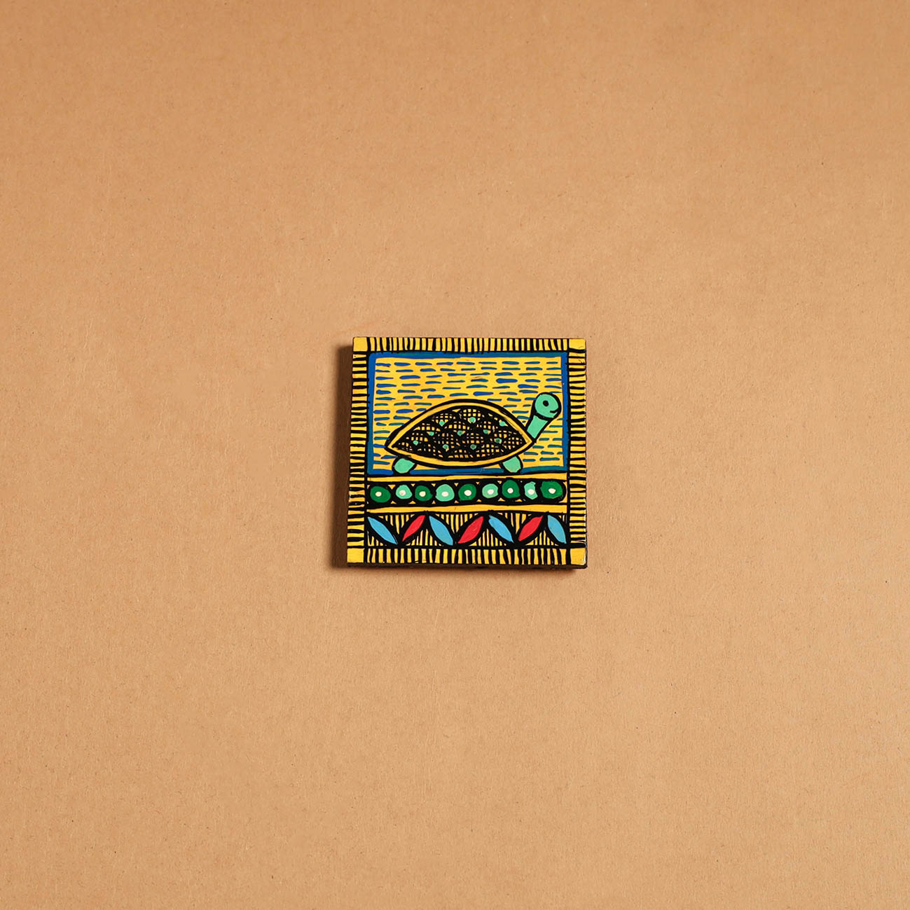 Multicolor - madhubani handpainted wooden fridge magnet 43