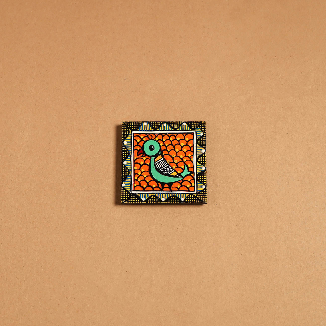 Multicolor - madhubani handpainted wooden fridge magnet 44