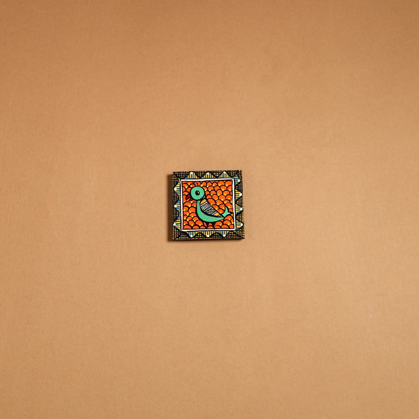 Multicolor - madhubani handpainted wooden fridge magnet 44