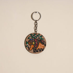 Madhubani handpainted wooden keychain 02 - handcrafted