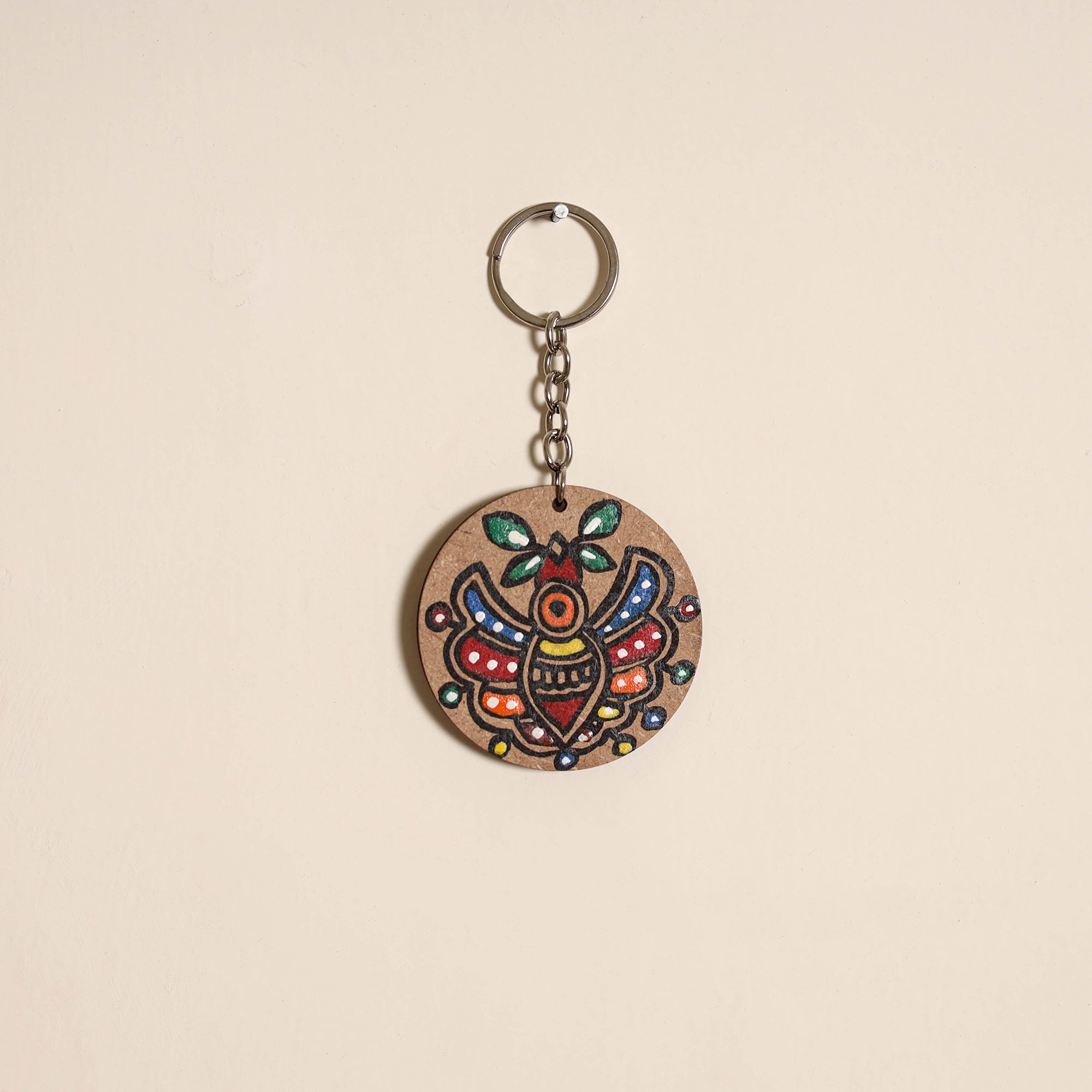 Madhubani handpainted wooden keychain 05 - handcrafted