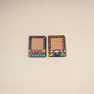 Madhubani handpainted wooden photo frame fridge magnet (set