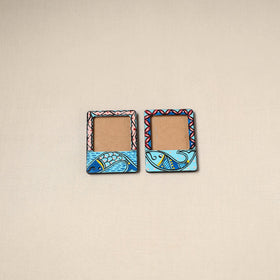 Madhubani handpainted wooden photo frame fridge magnet (set