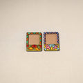 Madhubani handpainted wooden photo frame fridge magnet (set