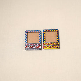 Madhubani handpainted wooden photo frame fridge magnet (set