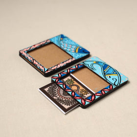 Madhubani handpainted wooden photo frame fridge magnet (set