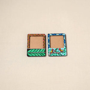 Madhubani handpainted wooden photo frame fridge magnet (set