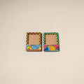 Madhubani handpainted wooden photo frame fridge magnet (set