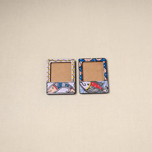 Madhubani handpainted wooden photo frame fridge magnet (set