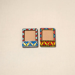 Madhubani handpainted wooden photo frame fridge magnet (set
