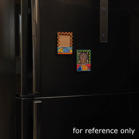 Madhubani handpainted wooden photo frame fridge magnet (set