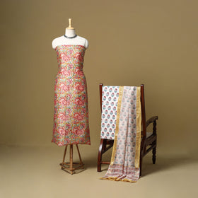 Multicolor - maheshwari silk sanganeri hand 3pc unstitched