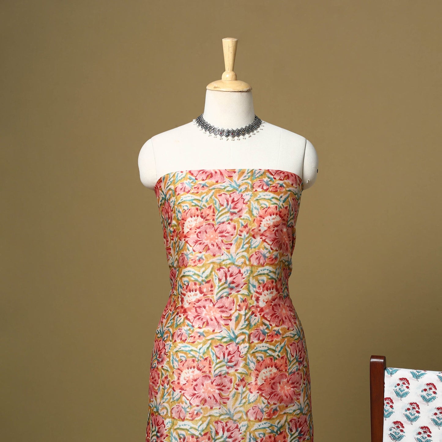 Multicolor - maheshwari silk sanganeri hand 3pc unstitched