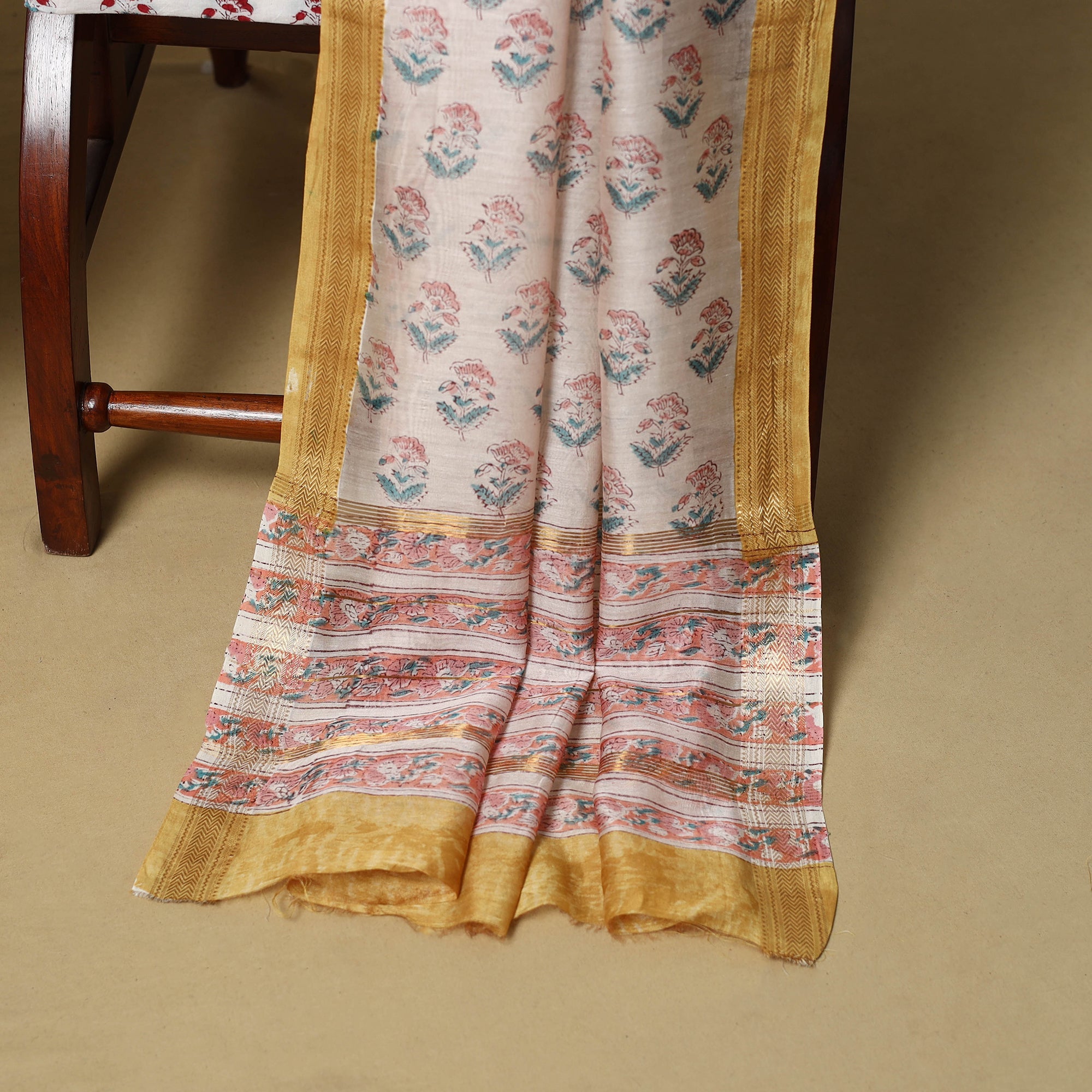 Multicolor - maheshwari silk sanganeri hand 3pc unstitched