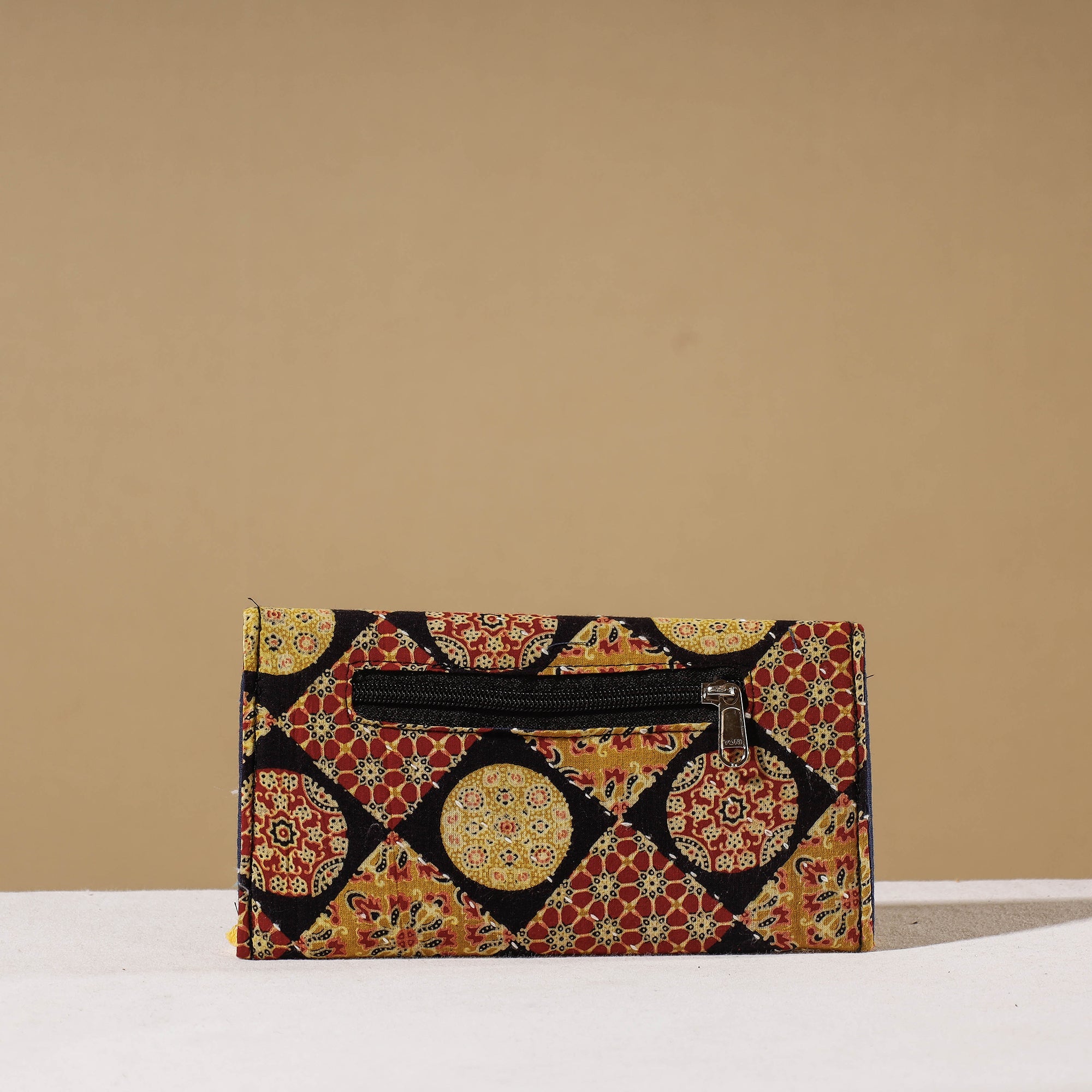 Multicolor Marudhara Ajrakh Printed Clutch Wallet With Tassels