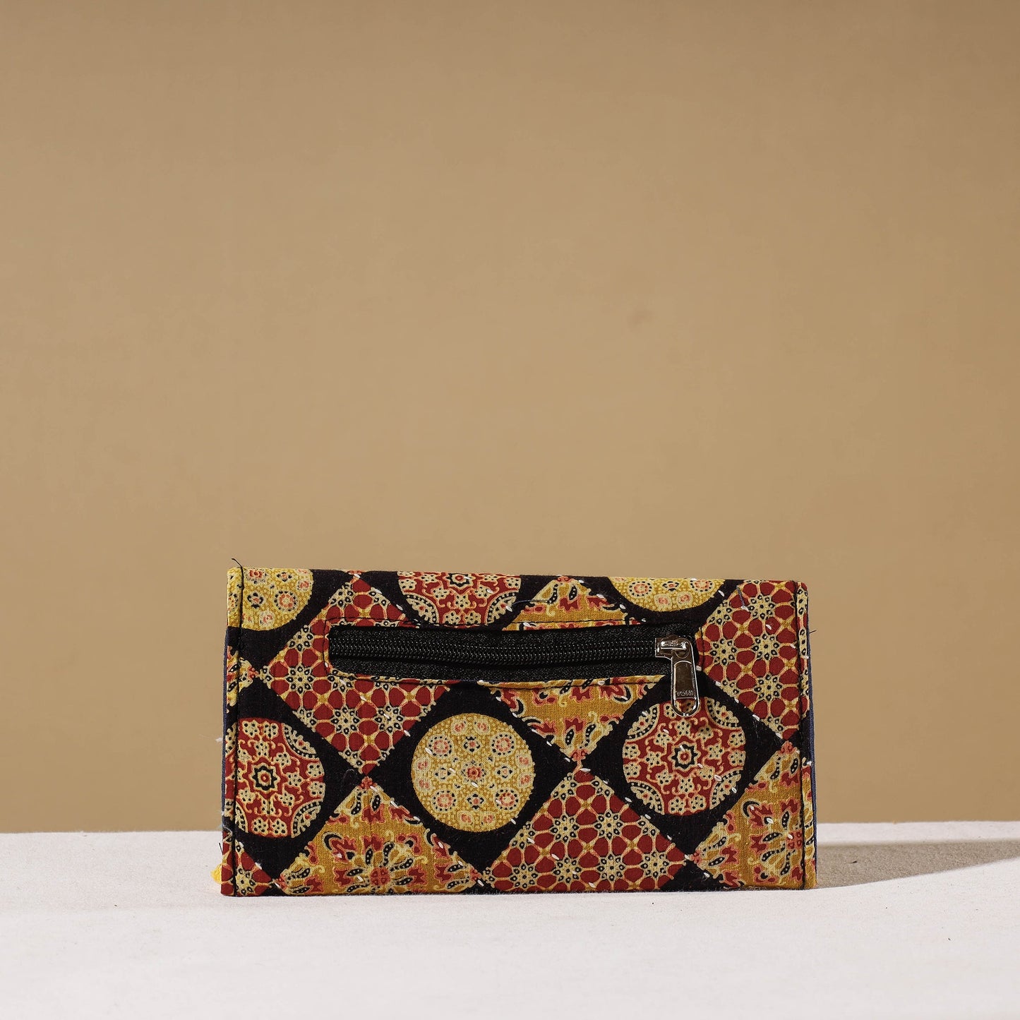 Multicolor Marudhara Ajrakh Printed Clutch Wallet With Tassels