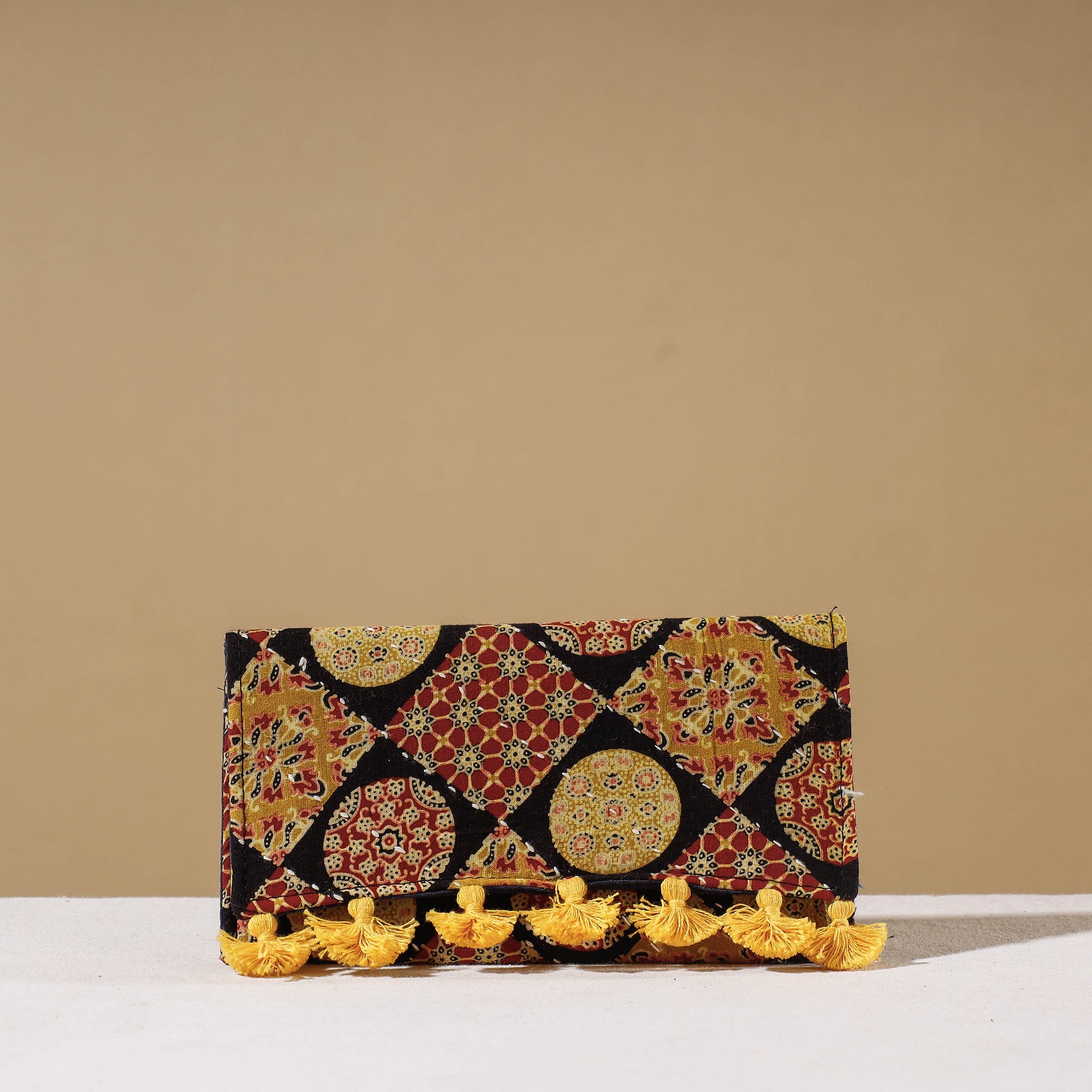 Multicolor Marudhara Ajrakh Printed Clutch Wallet With Tassels