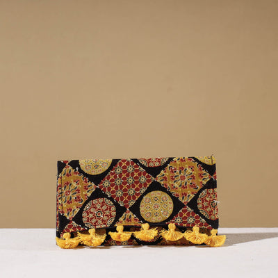 Multicolor Marudhara Ajrakh Printed Clutch Wallet With Tassels