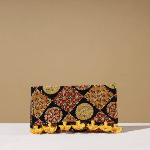 Multicolor Marudhara Ajrakh Printed Clutch Wallet With Tassels