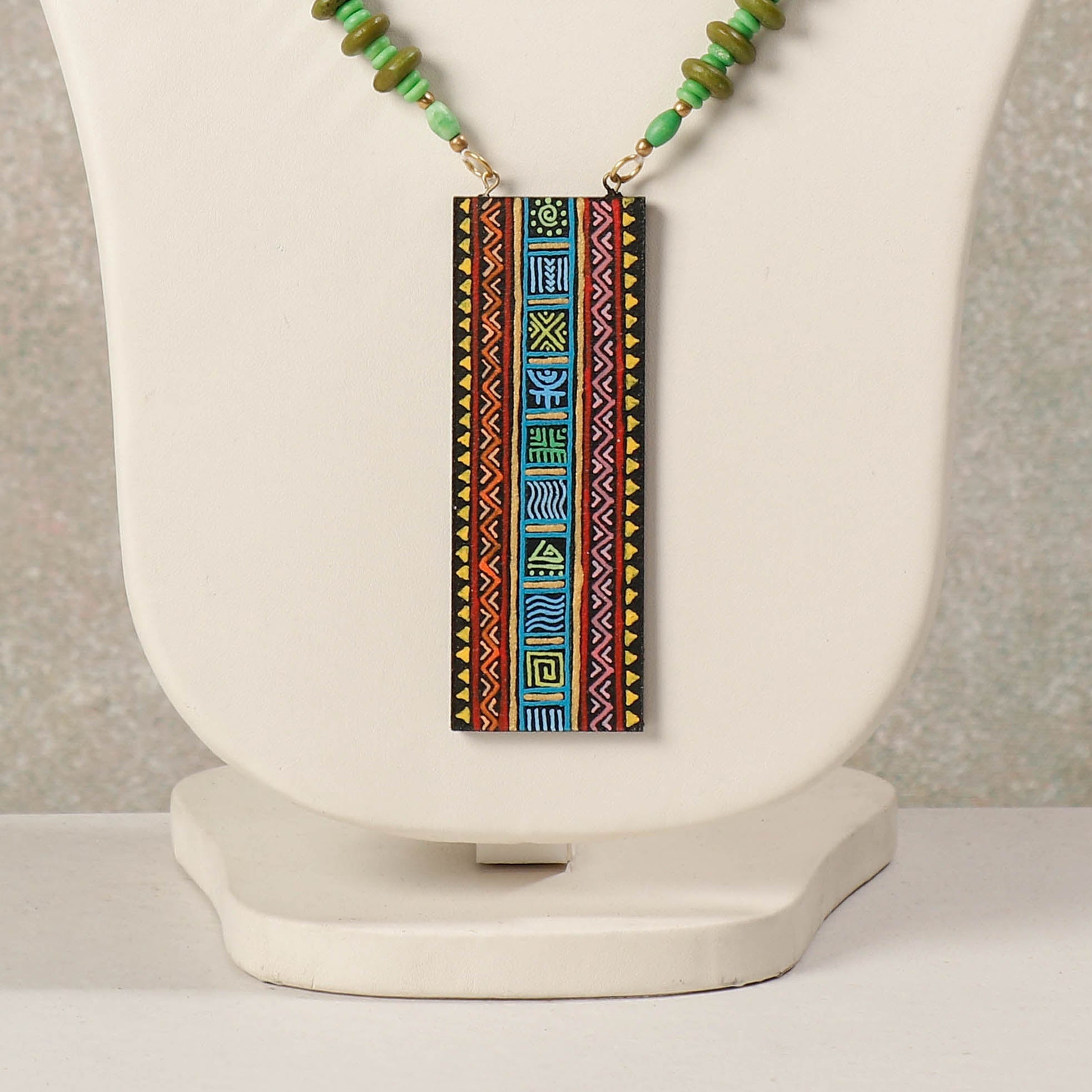  Miniature Hand-painted Wooden Necklace With Beads 