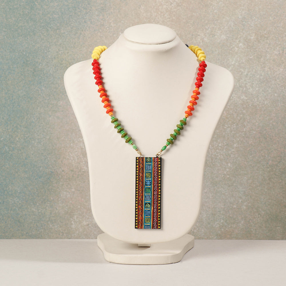  Miniature Hand-painted Wooden Necklace With Beads 