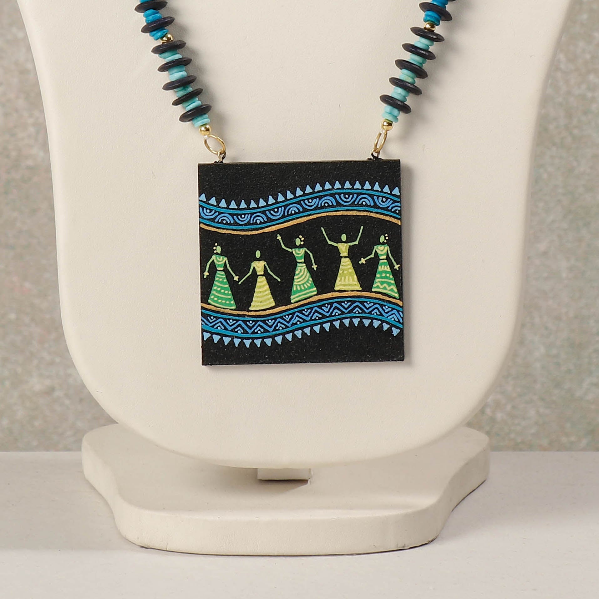Miniature Handpainted Wooden Necklace With Beads