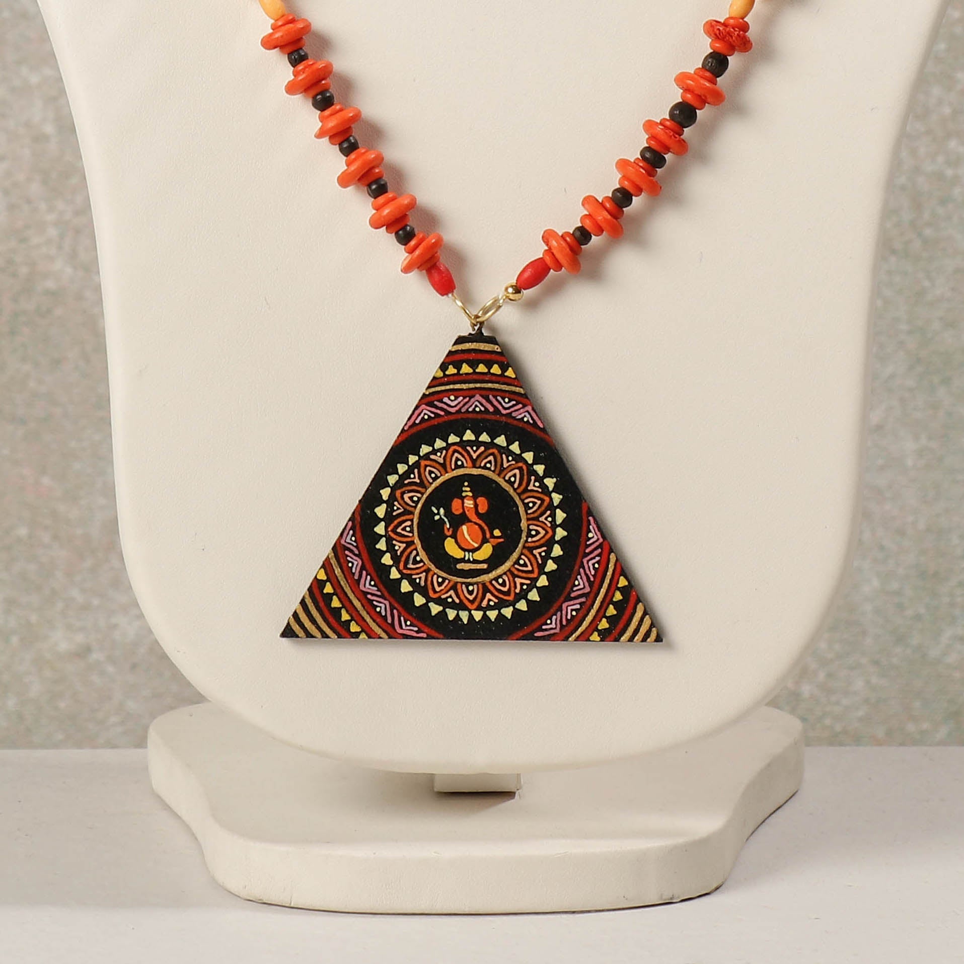  Miniature Hand-painted Wooden Necklace With Beads 