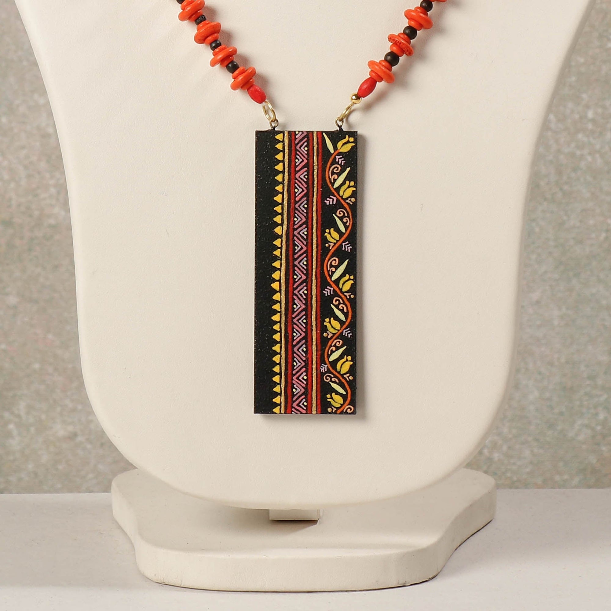  Miniature Hand-painted Wooden Necklace With Beads 