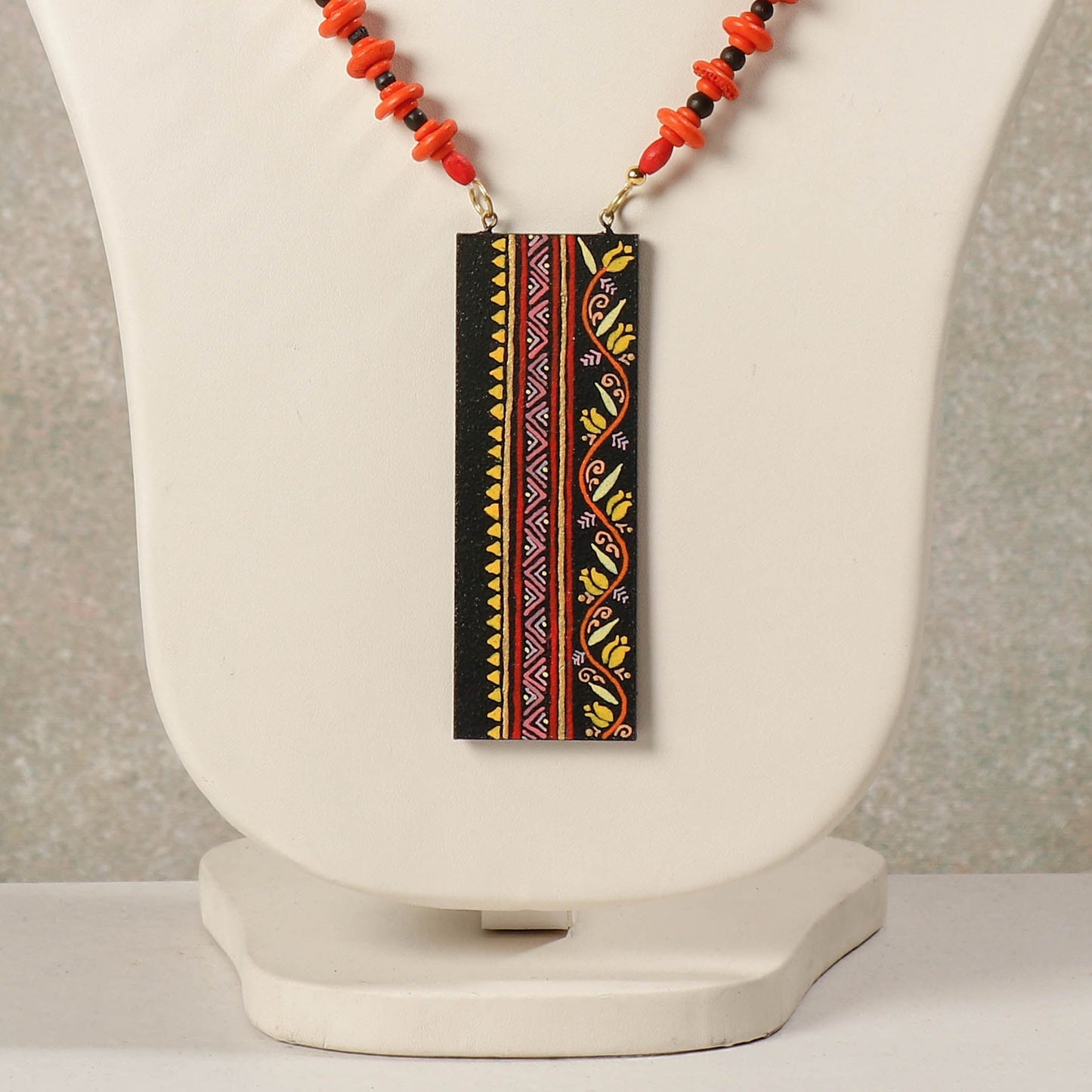  Miniature Hand-painted Wooden Necklace With Beads 