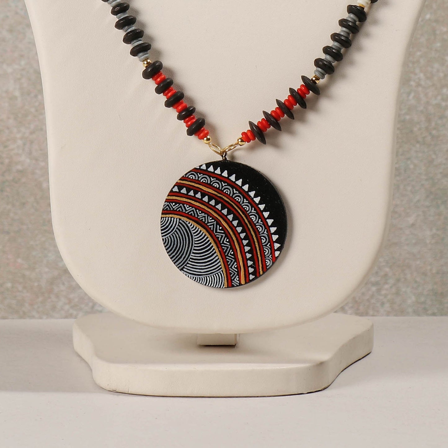  Miniature Hand-painted Wooden Necklace With Beads 