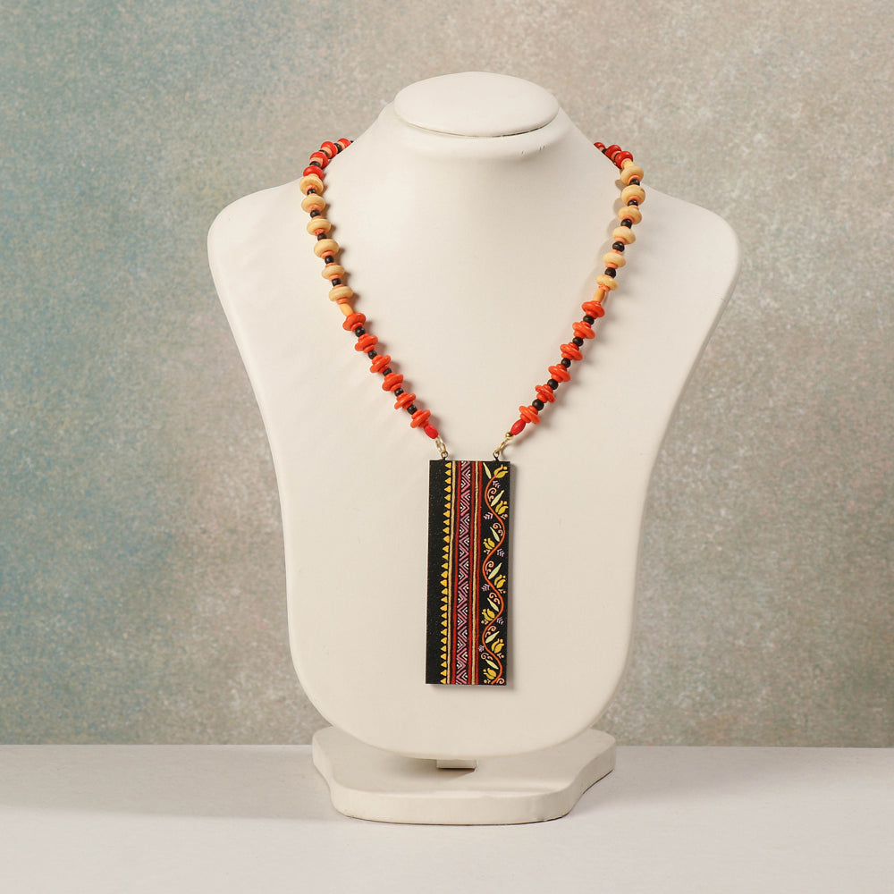  Miniature Hand-painted Wooden Necklace With Beads 